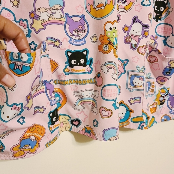 Hello Kitty | Women's Pink V-Neck Medical Scrubs Tooniforms Top (Size 2XL) - Picture 9 of 16